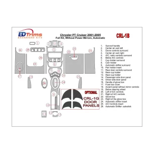 Chrysler PT Cruiser 2001-2005 Full Set, Without Power Mirrors, Automatic Gearbox, 24 Parts set Interior BD Dash Trim Kit 2