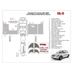Chrysler PT Cruiser 2001-2005 Full Set, Without Power Mirrors, Manual Gearbox, 23 Parts set Interior BD Dash Trim Kit 2