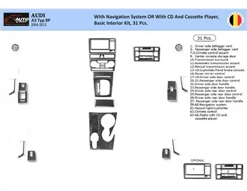 Audi A3 Typ 8P 2006-2014 3D Interior Dashboard Trim Kit Dash Trim Dekor 31-Parts