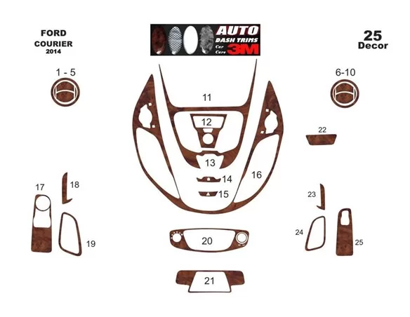 Ford Courier 01.2014 3D Interior Dashboard Trim Kit Dash Trim Dekor 29-Parts