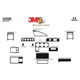 Citroen Berlingo 09.96-09.02 3D Interior Dashboard Trim Kit Dash Trim Dekor 14-Parts 2