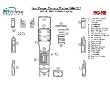 Ford Escape 2010-2012 Full Set With lighting Ambient lighting Interior BD Dash Trim Kit - 1 - Interior Dash Trim Kit