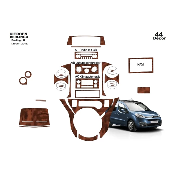 Citroen Berlingo 2012-2018 3D Interior Dashboard Trim Kit Dash Trim Dekor 44-Parts