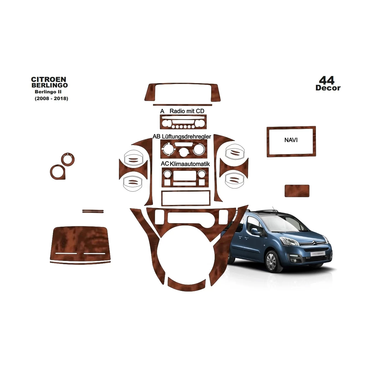 Citroen Berlingo 2012-2018 3D Interior Dashboard Trim Kit Dash Trim Dekor 44-Parts