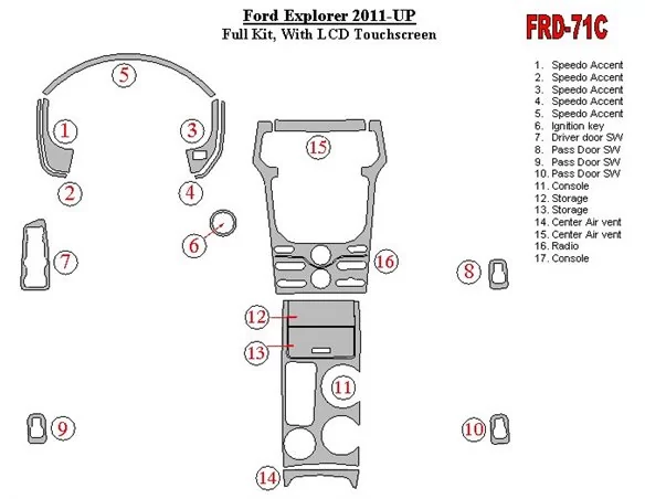 Ford Explorer 2011-UP With sensor screen Interior BD Dash Trim Kit - 1 - Interior Dash Trim Kit
