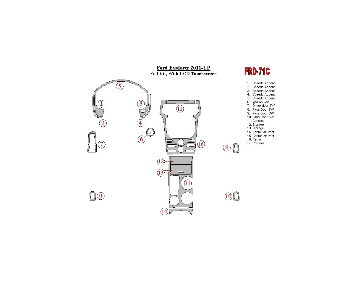 Ford Explorer 2011-UP With sensor screen Interior BD Dash Trim Kit - 1 - Interior Dash Trim Kit