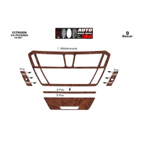 Citroen C4 Picasso 10.2006 3D Interior Dashboard Trim Kit Dash Trim Dekor 9-Parts 2