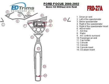 Ford Focus 2000-2002 Basic Set, Without Armrest, 2&4 Doors, 14 Parts set Interior BD Dash Trim Kit - 1 - Interior Dash Trim Kit