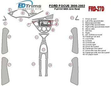 Ford Focus 2000-2002 Full Set, With Arm Rest, 4 Doors, 18 Parts set Interior BD Dash Trim Kit - 1 - Interior Dash Trim Kit