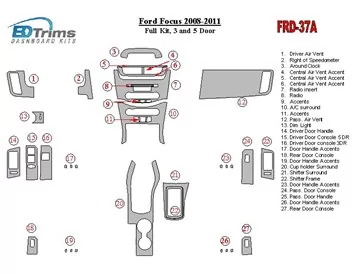 Ford Focus 2008-2011 Full Set, 3 and 5 Doors Interior BD Dash Trim Kit - 1 - Interior Dash Trim Kit