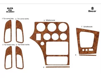 Alfa Romeo 159 09.2005 3D Interior Dashboard Trim Kit Dash Trim Dekor 8-Parts