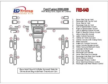 Ford Fusion 2006-2009 With Analogue Clock, Automatic A/C Controls Interior BD Dash Trim Kit - 1 - Interior Dash Trim Kit