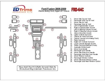 Ford Fusion 2006-2009 With Automatic Clock, Automatic A/C Controls Interior BD Dash Trim Kit - 1 - Interior Dash Trim Kit