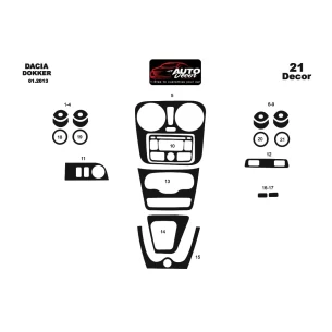 Dacia Dokker 01.2013 3D Interior Dashboard Trim Kit Dash Trim Dekor 21-Parts 2