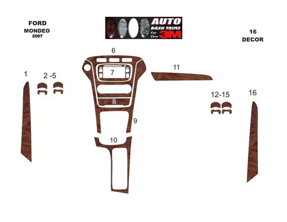 Ford Mondeo 01.08-12.11 3D Interior Dashboard Trim Kit Dash Trim Dekor 18-Parts