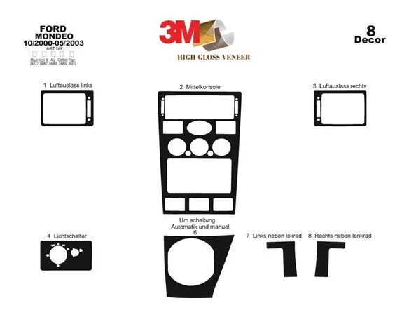 Ford Mondeo 10.00-05.03 3D Interior Dashboard Trim Kit Dash Trim Dekor 8-Parts