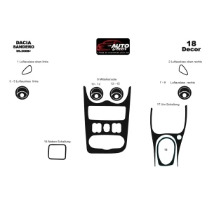 Dacia Sandero-Logan 07.08-12.09 3D Interior Dashboard Trim Kit Dash Trim Dekor 18-Parts 2