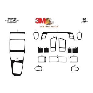Daewoo Cielo-Nexia 02.95-05.97 3D Interior Dashboard Trim Kit Dash Trim Dekor 16-Parts 2