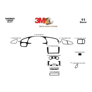Daewoo Lanos 05.1997 3D Interior Dashboard Trim Kit Dash Trim Dekor 11-Parts 2