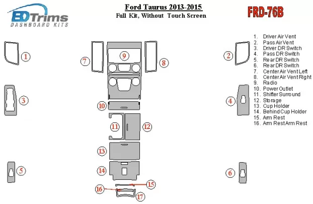 Ford Taurus 2013-UP Full Set, Without Touch screen Interior BD Dash Trim Kit - 1 - Interior Dash Trim Kit