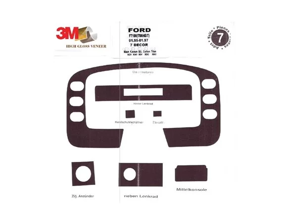 Ford Transit 01.95-04.97 3D Interior Dashboard Trim Kit Dash Trim Dekor 7-Parts