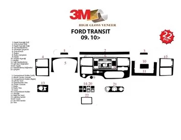Ford Transit 09.10-01.14 3D Interior Dashboard Trim Kit Dash Trim Dekor 24-Parts