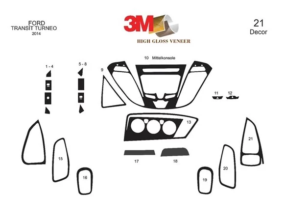 Ford Transit Custom Torneo 01.2014 3D Interior Dashboard Trim Kit Dash Trim Dekor 23-Parts