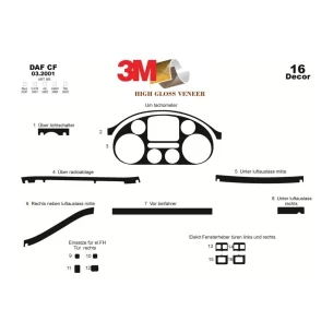 Daf CF 03.01-12.11 3D Interior Dashboard Trim Kit Dash Trim Dekor 16-Parts 2