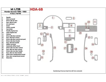Honda Accord 1990-1993 4 Doors, Full Set, 25 Parts set Interior BD Dash Trim Kit - 1 - Interior Dash Trim Kit