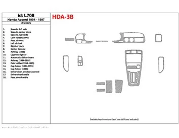 Honda Accord 1994-1997 2 Doors, Full Set, 18 Parts set Interior BD Dash Trim Kit - 1 - Interior Dash Trim Kit