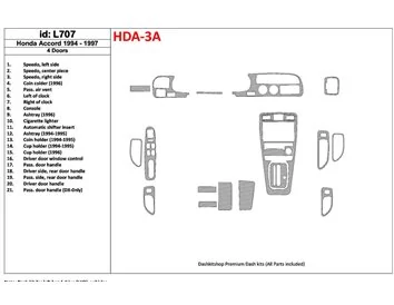 Honda Accord 1994-1997 4 Doors, Full Set, 21 Parts set Interior BD Dash Trim Kit - 1 - Interior Dash Trim Kit