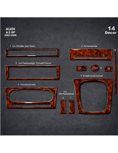 Audi A3 Typ 8P 03.2003 3D Interior Dashboard Trim Kit Dash Trim Dekor 14-Parts 2