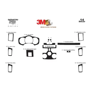 Daihatsu Terios 09.2006 3D Interior Dashboard Trim Kit Dash Trim Dekor 10-Parts 2