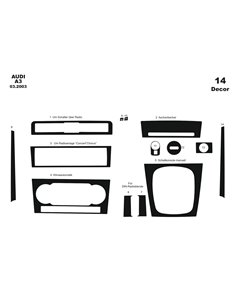 Audi A3 Typ 8P 03.2003 3D Interior Dashboard Trim Kit Dash Trim Dekor 14-Parts