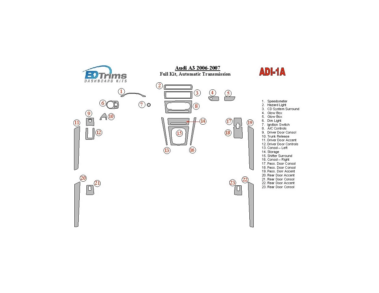 Audi A4 2000-2001 Full Set, Automatic Gearbox Interior BD Dash Trim Kit - 1 - Interior Dash Trim Kit
