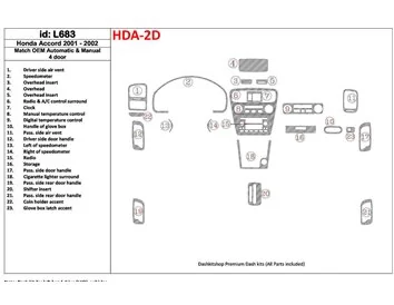 Honda Accord 2001-2002 4 Doors, OEM Compliance, 23 Parts set Interior BD Dash Trim Kit - 1 - Interior Dash Trim Kit