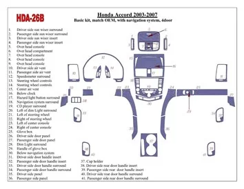 Honda Accord 2003-2007 Basic Set, OEM Compliance, With NAVI system, 4 Doors Interior BD Dash Trim Kit - 1 - Interior Dash Trim K