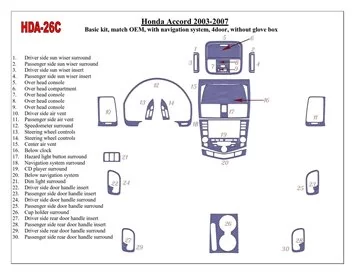 Honda Accord 2003-2007 Basic Set, OEM Compliance, With NAVI system, Without glowe-box, 4 Doors Interior BD Dash Trim Kit - 1 - I