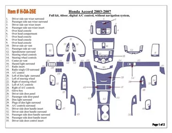 Honda Accord 2003-2007 Full Set, Automatic A/C Control, Without NAVI system, 4 Doors Interior BD Dash Trim Kit - 1 - Interior Da