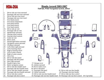 Honda Accord 2003-2007 Full Set, With NAVI system, 4 Doors Interior BD Dash Trim Kit - 2 - Interior Dash Trim Kit