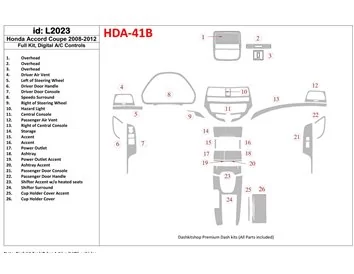 Honda Accord 2008-2012 Full Set, 2 Doors (Coupe), Automatic AC Control Interior BD Dash Trim Kit - 1 - Interior Dash Trim Kit