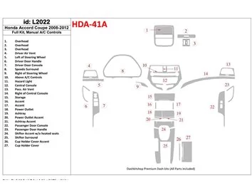 Honda Accord 2008-2012 Full Set, 2 Doors (Coupe), Manual Gearbox AC Control Interior BD Dash Trim Kit - 1 - Interior Dash Trim K