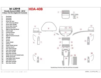 Honda Accord 2008-2012 Full Set, 4 Doors, Automatic AC Control Interior BD Dash Trim Kit - 1 - Interior Dash Trim Kit
