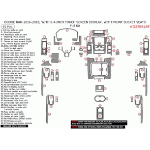 Dodge Ram 2016-2018 full interior dash trim kit With Touch Screen Display, With Front Bucket Seats, 65 Pcs. 2