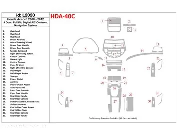 Honda Accord 2008-2012 Full Set, 4 Doors, Automatic AC Control, With NAVI system Interior BD Dash Trim Kit - 1 - Interior Dash T