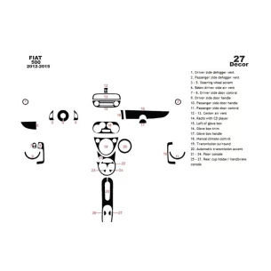 Fiat 500 2012-2015 3D Interior Dashboard Trim Kit Dash Trim Dekor 27-Parts 2