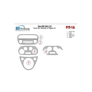 Fiat 500 2012-UP Basic Set, Climate-Control, Aircondition Interior BD Dash Trim Kit 2