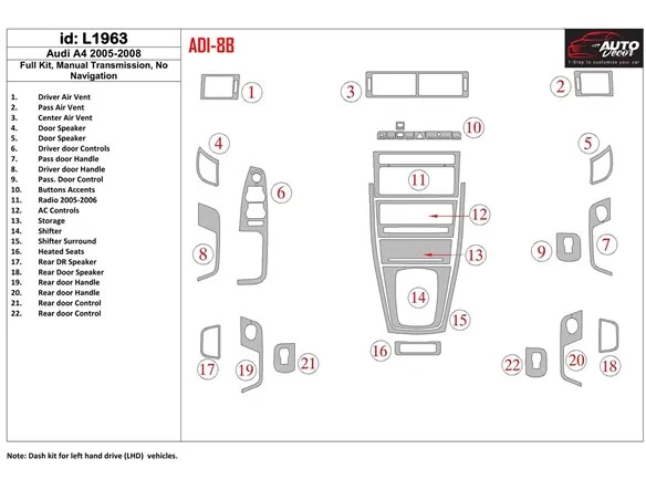 Audi A4 2005-2008 Manual Interior BD Dash Trim Kit - 1 - Interior Dash Trim Kit