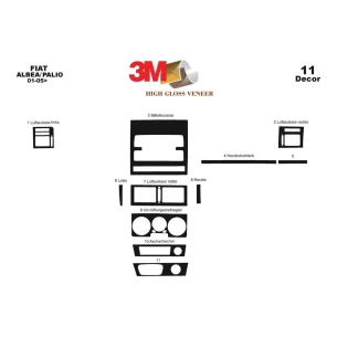 Fiat Albea 01.2005 3D Interior Dashboard Trim Kit Dash Trim Dekor 11-Parts 2