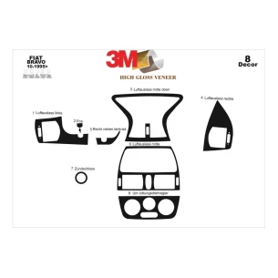 Fiat Brava-Marea 10.1995 3D Interior Dashboard Trim Kit Dash Trim Dekor 8-Parts 2